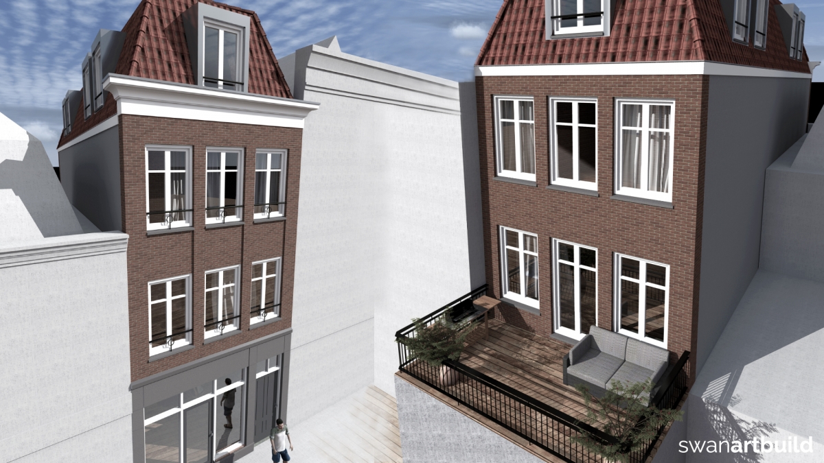 Impressies verkoopbrochure nieuwbouw appartementen met winkel Kleine houtstraat 26-38 Haarlem