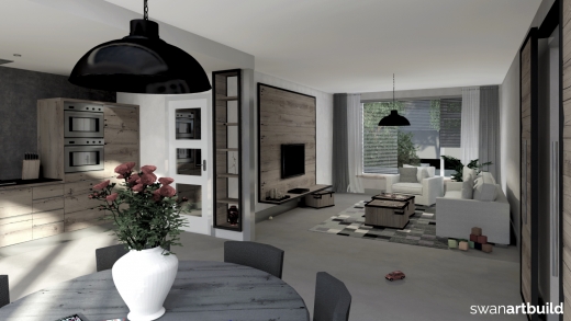 Overzicht interieur Interieur woonhuis meubels keuken oud eiken